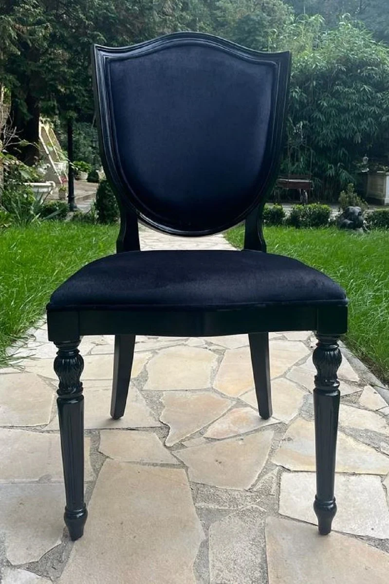 Casa Padrino Luxus Art Deco Samt Esszimmer Stuhl Schwarz - Art Deco Massivholz Stuhl - Art Deco Esszimmer Möbel - Art Deco Möbel - Art Deco Einrichtung - Luxus Möbel im Art Deco Stil