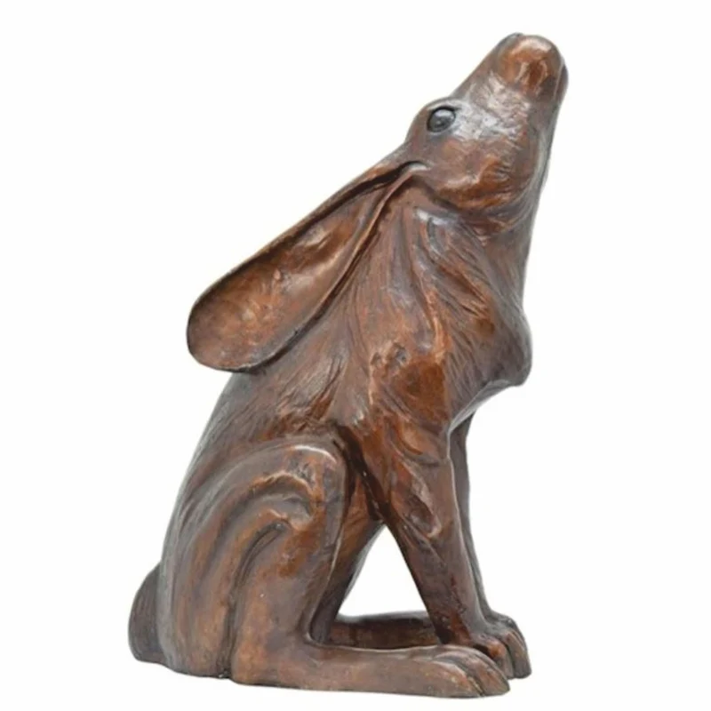 Casa Padrino Bronze Deko Skulptur Hase Braun H. 42 cm - Bronze Garten Figur