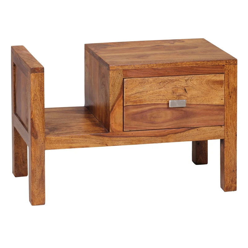 Nachttisch MUMBAI Sheesham Massivholz 40cm Schublade Zeitungsablage