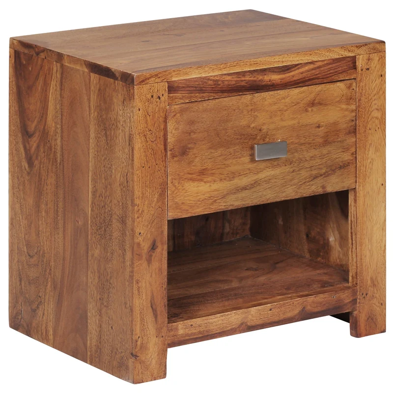 Nachttisch MUMBAI Sheesham Massivholz 40x40x30cm 1 Schublade Landhausstil
