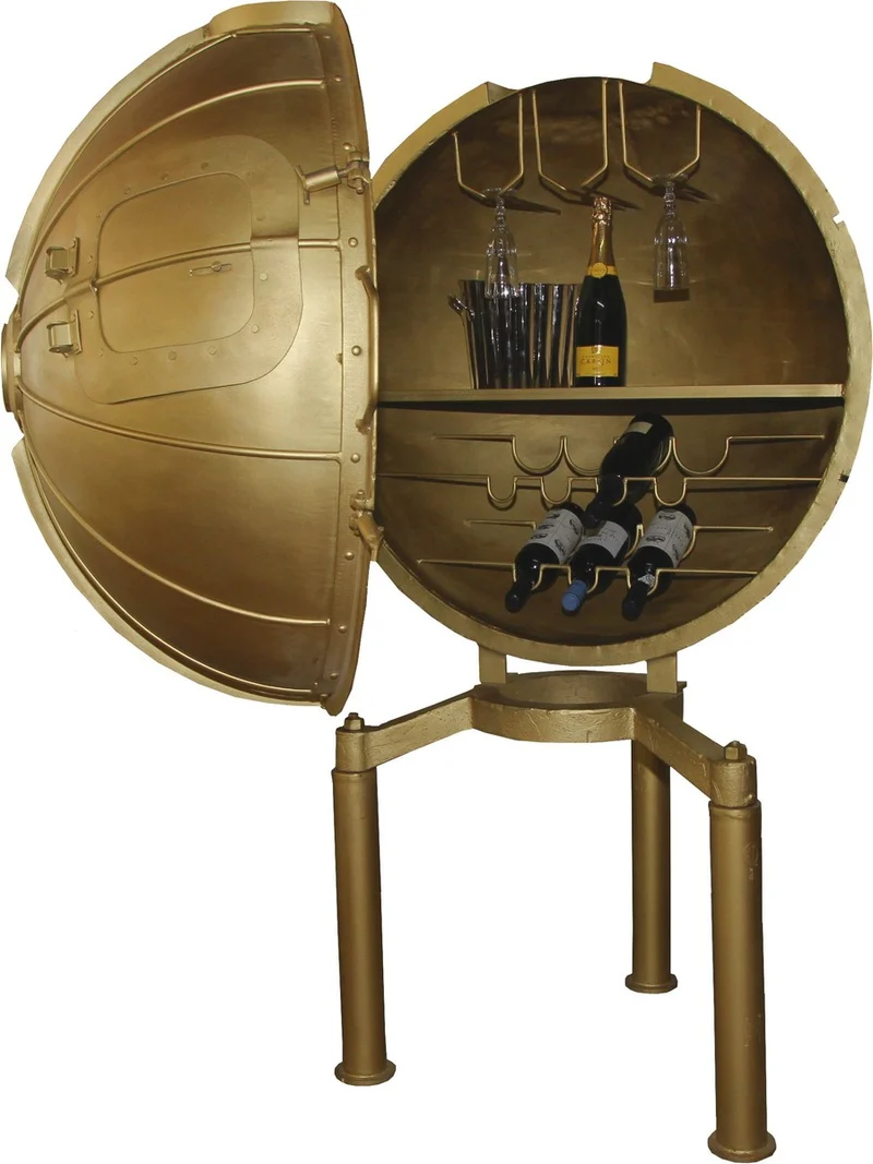 Casa Padrino Luxus Metall Getränke Bar Gold - Rundes Weinregal - Ø 98 x 162 cm