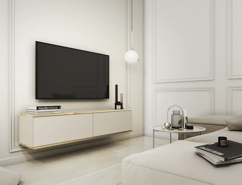 TV-Schrank Mucalma 135 cm beige mit goldenen Einsätzen