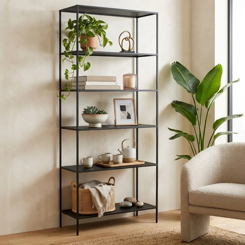 Modernes Regal LEVEN schwarzer Metallrahmen 170 cm