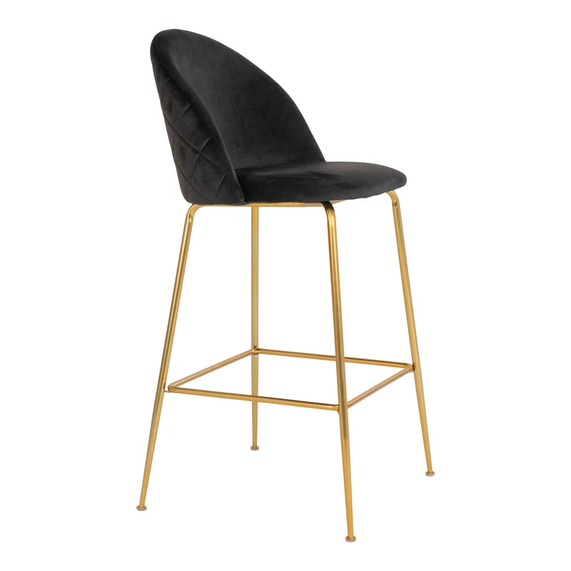 Edler Barstuhl TOULOUSE (2er Set) schwarz Samt Beine in Messing-Look