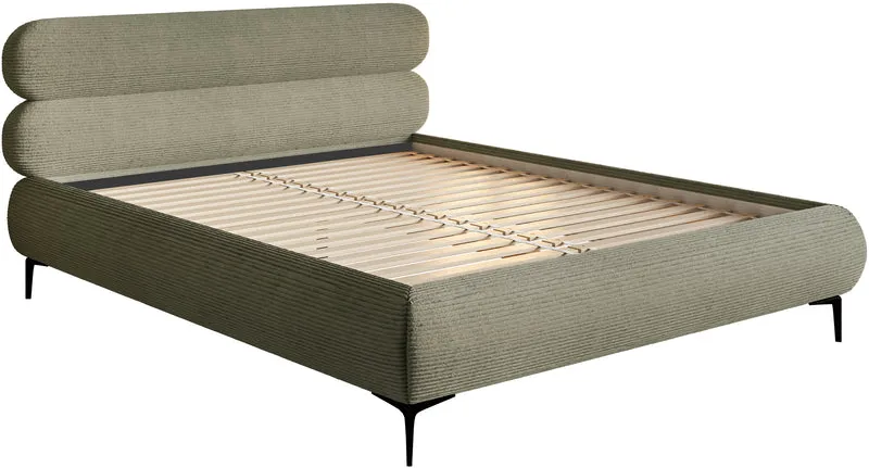 Gepolstertes Bett 160x200 cm Roule Cord olivgrüner Cordstoff, schwarze Beine