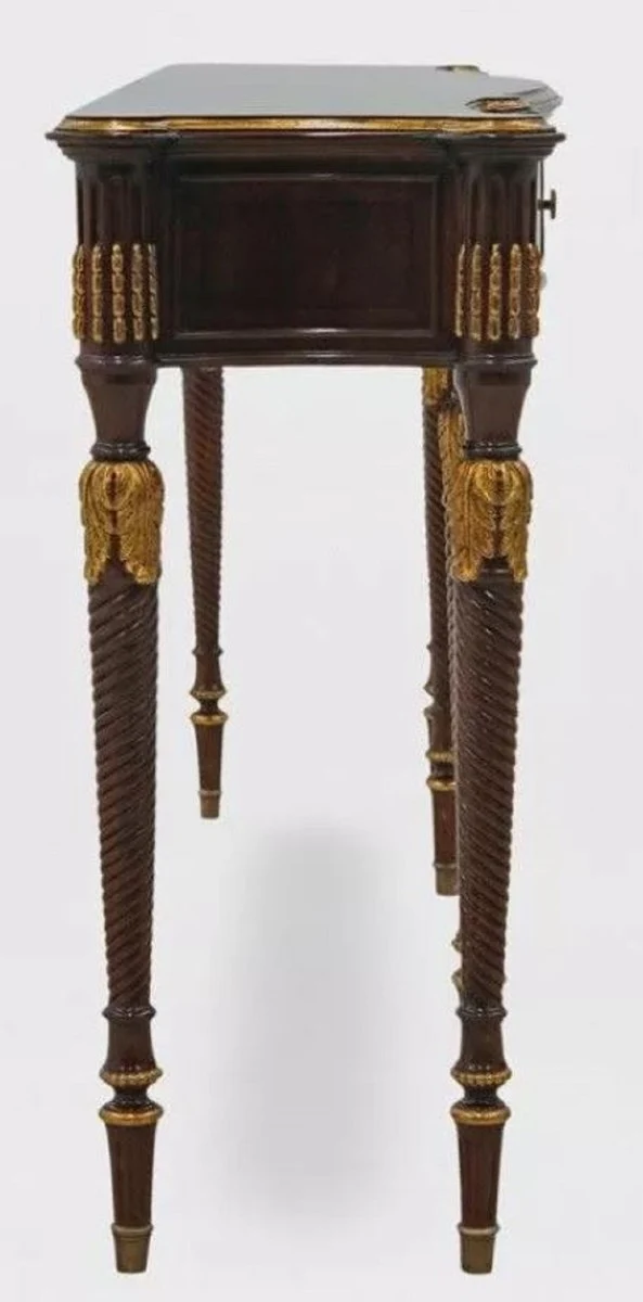 Casa Padrino Luxus Barock Konsole Dunkelbraun / Antik Gold - Handgefertigter Massivholz Konsolentisch mit 4 Schubladen - Luxus Wohnzimmer Möbel im Barockstil - Barock Möbel - Barock Einrichtung