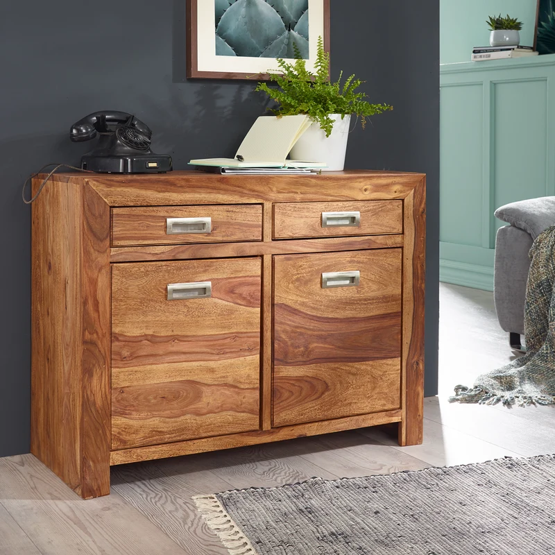Sideboard MUMBAI Sheesham 90cm 2 Schubladen 2 Türen Landhaus braun