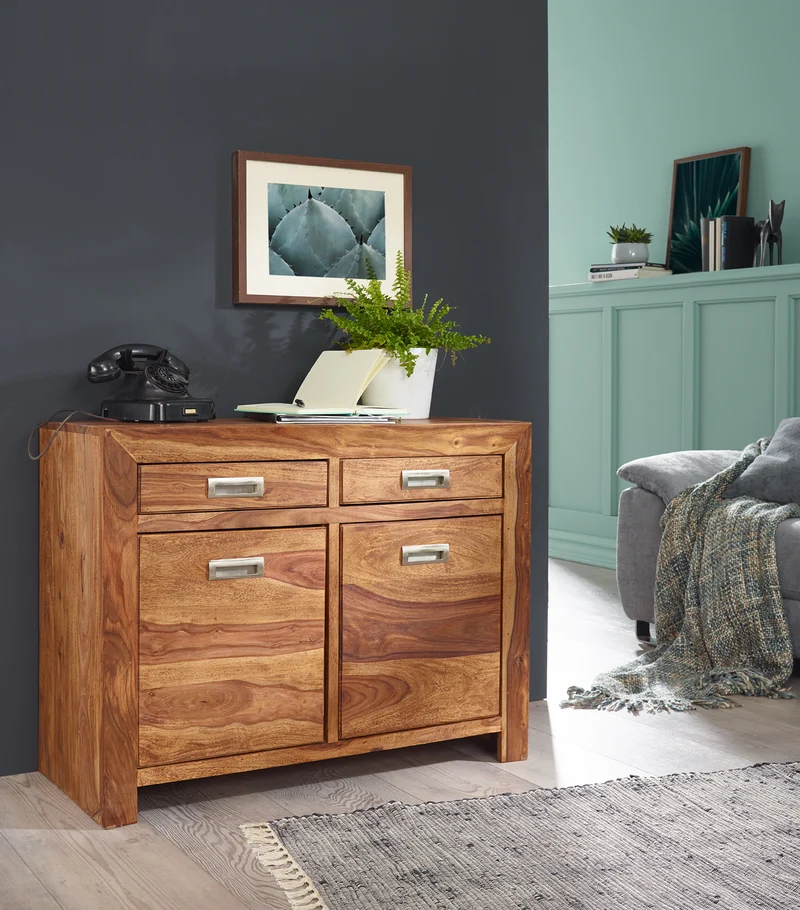 Sideboard MUMBAI Sheesham 90cm 2 Schubladen 2 Türen Landhaus braun