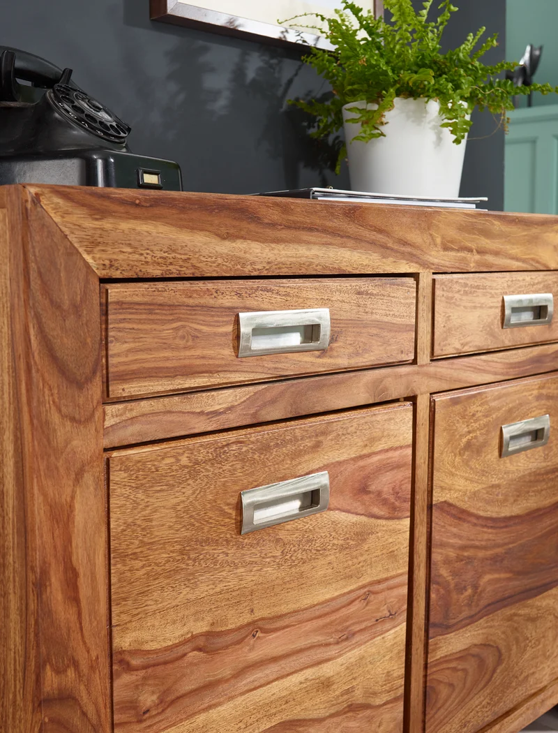 Sideboard MUMBAI Sheesham 90cm 2 Schubladen 2 Türen Landhaus braun