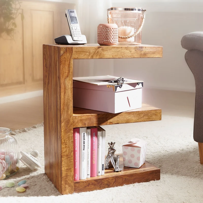 Beistelltisch Mumbai 60cm Sheesham Massivholz braun Landhausstil