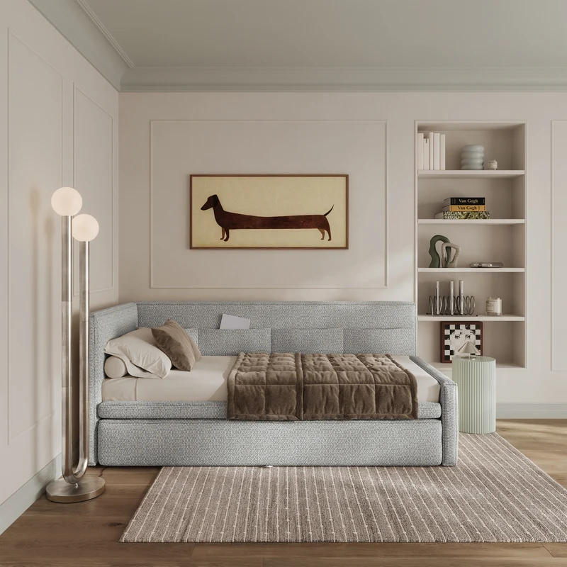 Jugendbett 90x200 cm Nesmi linksseitig mit Stauraum hellblau Flechtoptik