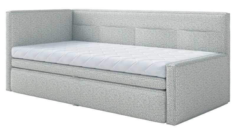 Jugendbett 90x200 cm Nesmi linksseitig mit Stauraum hellblau Flechtoptik