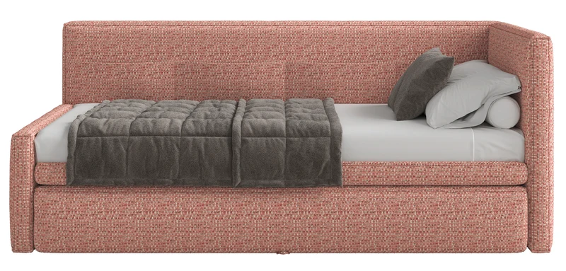 Jugendbett 90x200 cm Nesmi rechtsseitig mit Stauraum rosa Flechtmuster