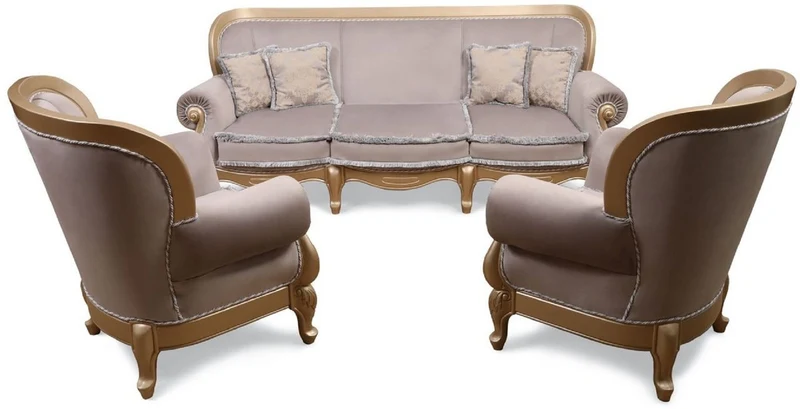 Casa Padrino Luxus Barock Wohnzimmer Sessel Grau / Gold - Handgefertigter Barockstil Sessel - Prunkvolle Luxus Wohnzimmer Möbel im Barockstil - Barock Möbel - Edel & Prunkvoll