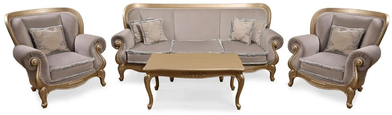 Casa Padrino Luxus Barock Wohnzimmer Sessel Grau / Gold - Handgefertigter Barockstil Sessel - Prunkvolle Luxus Wohnzimmer Möbel im Barockstil - Barock Möbel - Edel & Prunkvoll