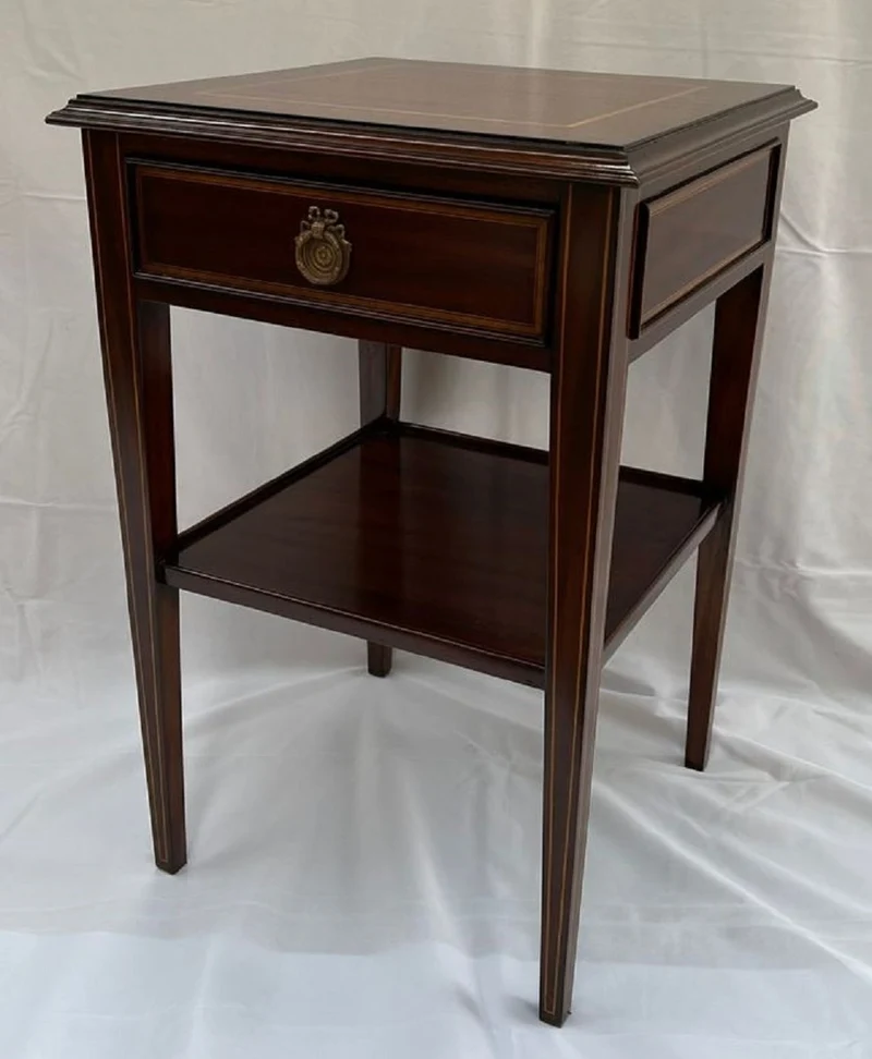 Casa Padrino Luxus Jugendstil Mahagoni Beistelltisch mit Schublade Braun 40 x 40 x H. 61 cm - Massivholz Nachttich - Barock & Jugendstil Möbel