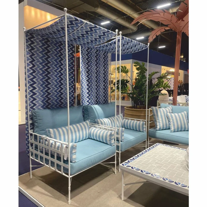 Casa Padrino Luxus Schmiedeeisen Sessel Weiß / Hellblau / Blau H. 200 cm - Hotel & Garten Sessel