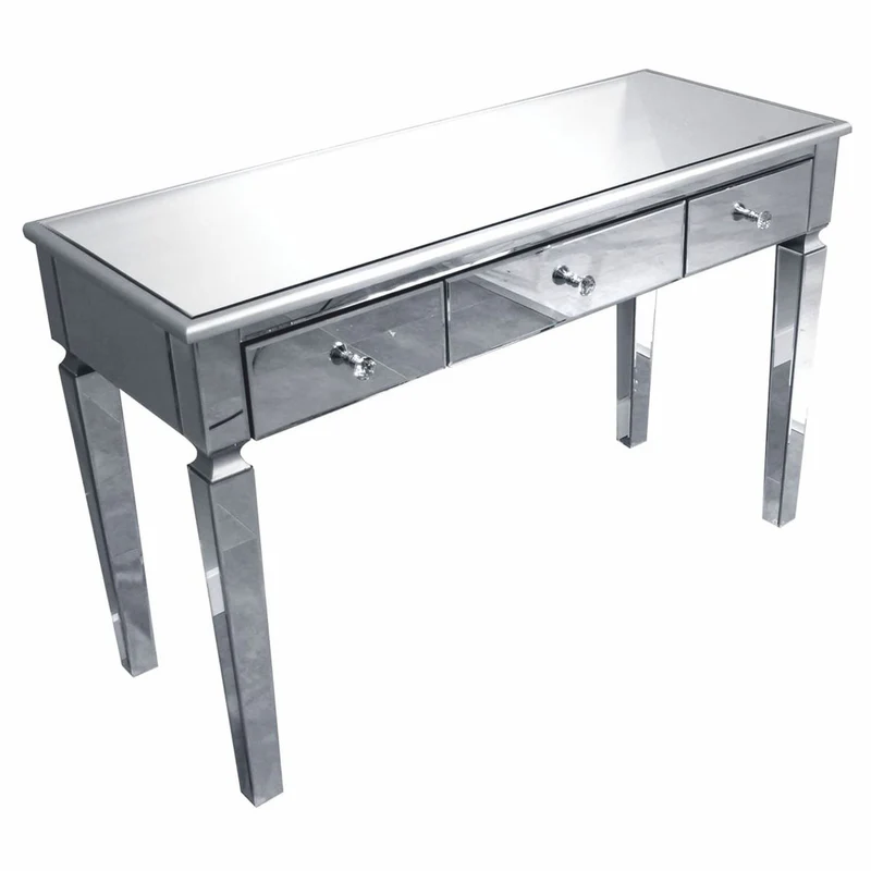 Casa Padrino Luxus Konsole mit 3 Schubladen 120 cm - Verspiegelter Konsolentisch mit Glasplatte