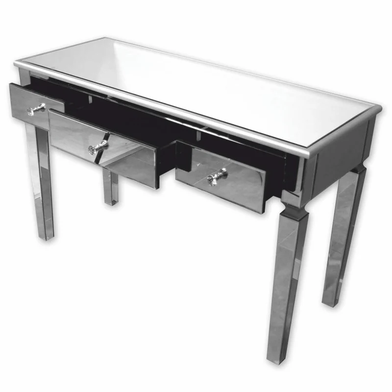 Casa Padrino Luxus Konsole mit 3 Schubladen 120 cm - Verspiegelter Konsolentisch mit Glasplatte
