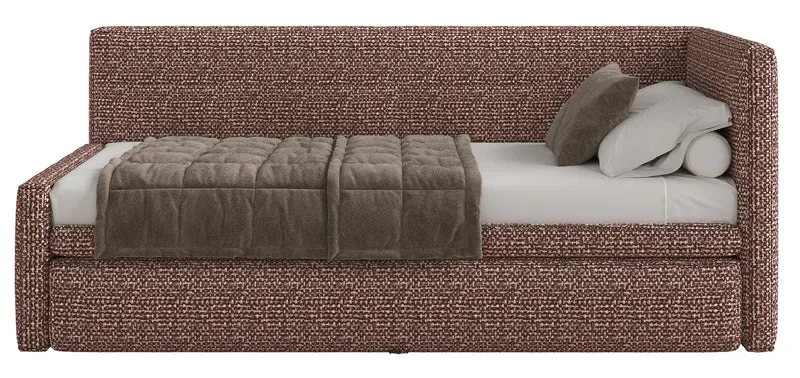 Jugendbett 90x200 cm Nesmi rechtsseitig mit Stauraum braunes Geflecht