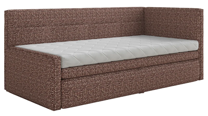 Jugendbett 90x200 cm Nesmi rechtsseitig mit Stauraum braunes Geflecht