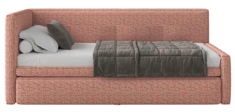 Jugendbett 90x200 cm Nesmi linksseitig mit Stauraum rosa Flechtmuster