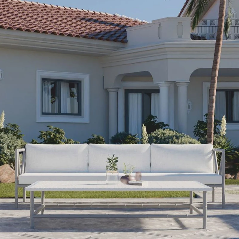 Casa Padrino Luxus Schmiedeeisen Sofa Grau / Weiß 280 cm - Hotel & Garten Sofa