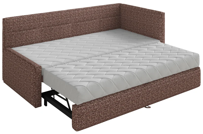 Jugendbett 90x200 cm Nesmi, ausziehbar, rechtsseitig, mit Matratzen, braunes Geflecht