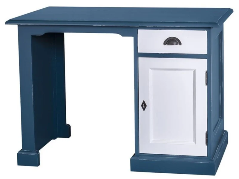 Casa Padrino Landhausstil Schreibtisch im Antik Stil Blau / Weiß 110 x 70 x H. 78 cm - Massivholz Büromöbel