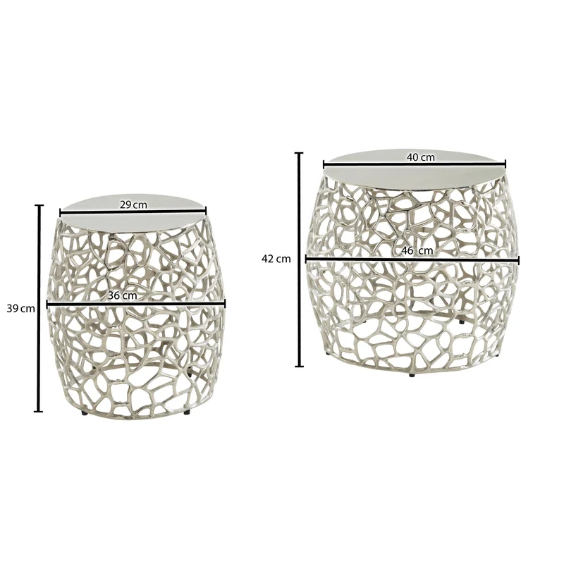 Beistelltisch 2er Set Aluminium Silber Rund Modern Wohnzimmer