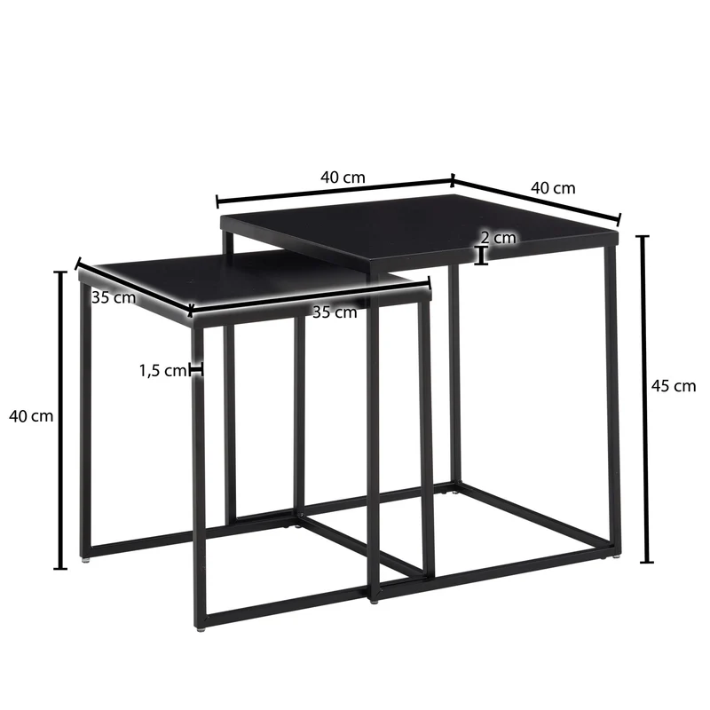 Beistelltisch 2er Set Metall Schwarz Industrial Design Sofatisch Quadratisch