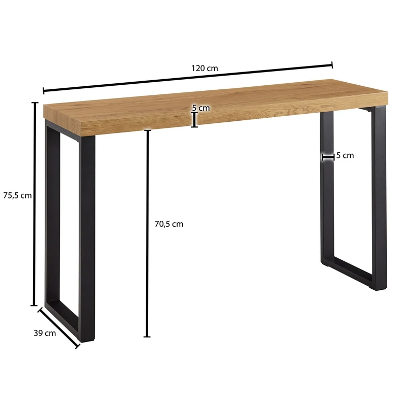 Konsolentisch Eiche-Dekor Schwarz 120x39x75,5cm Metallbeine Flur
