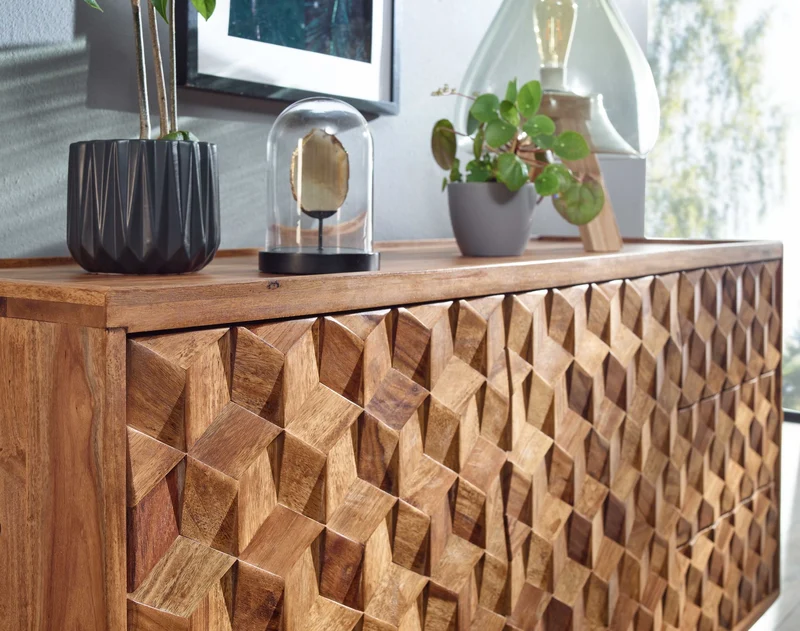 Sideboard 138x76x45cm Sheesham Massivholz Türen Schubladen Modern