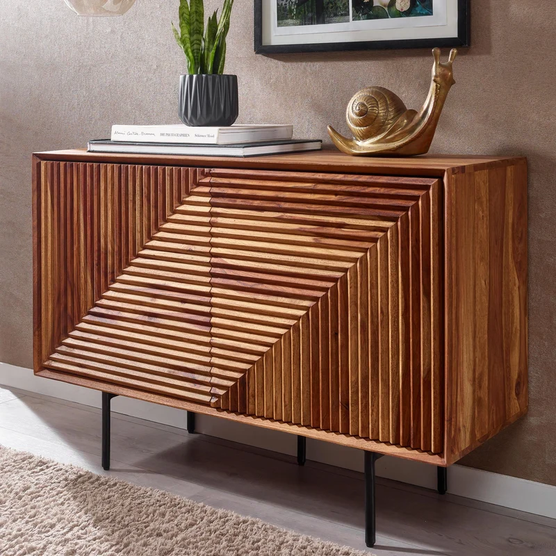 Sideboard 100x71x40cm Sheesham Massivholz Metall Modern Wohnzimmer
