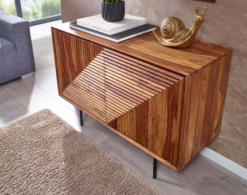 Sideboard 100x71x40cm Sheesham Massivholz Metall Modern Wohnzimmer