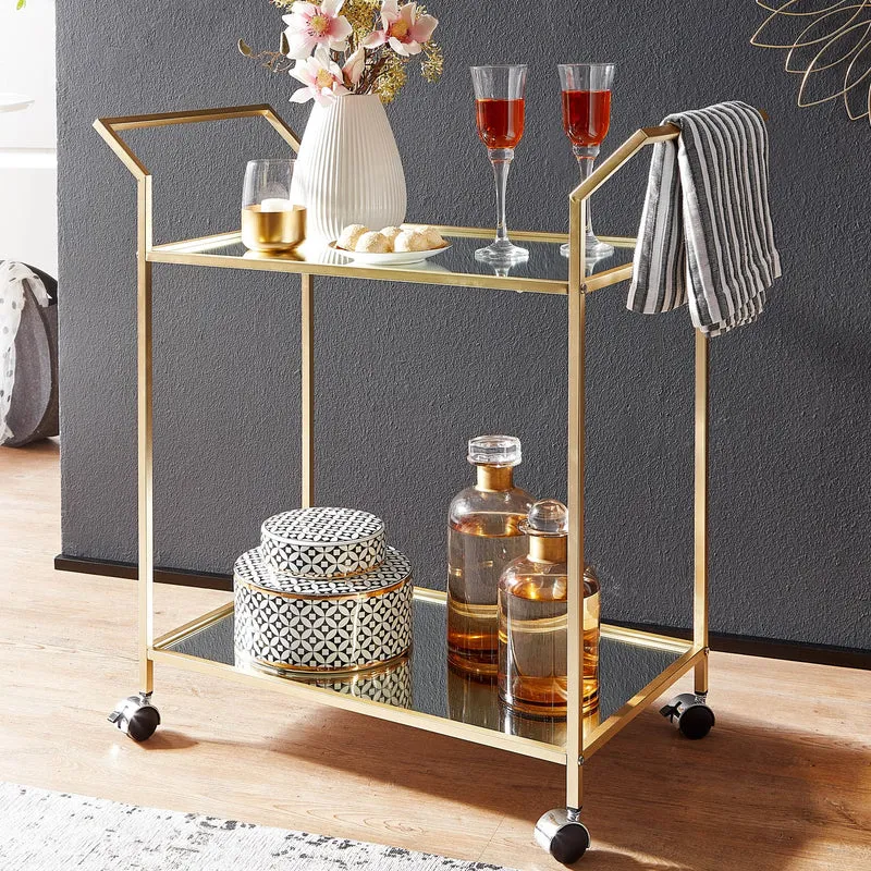 Servierwagen Gold Glas Metall 73x78x37cm Beistelltisch auf Rollen