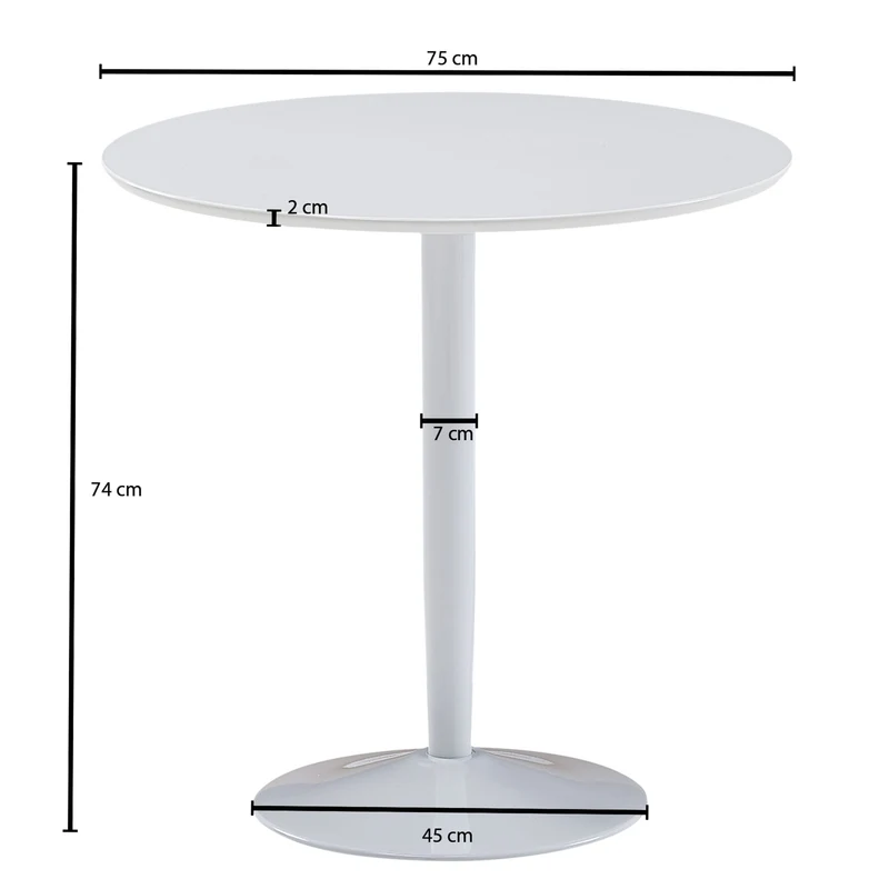Esstisch Rund 75x75x74cm Weiß Hochglanz 2 Personen Modern