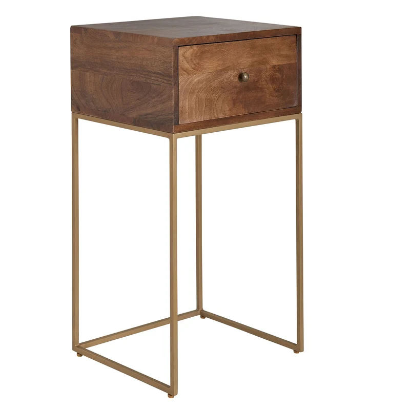 Nachttisch Mango Massivholz Metall 40x75,5x35cm mit Schublade