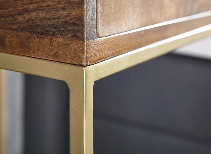 Nachttisch Mango Massivholz Metall 40x75,5x35cm mit Schublade