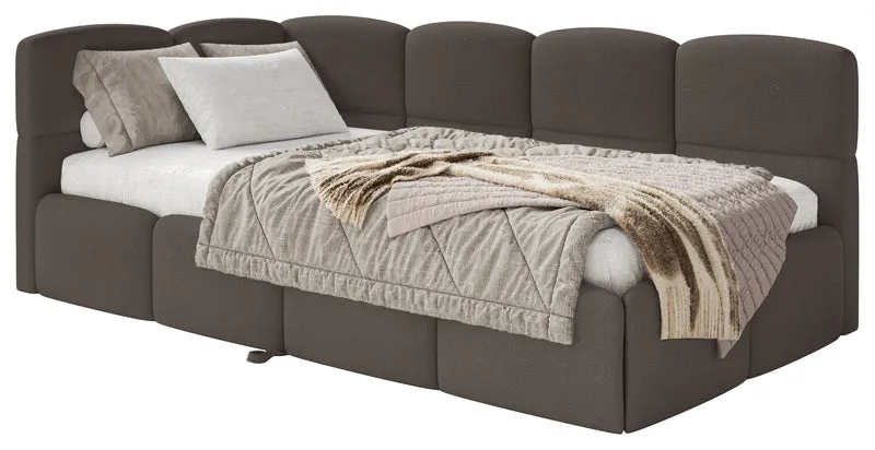 Jugendbett 90x200 cm Cloudy, ausziehbar, linksseitig, mit Matratzen, braunes Chenille