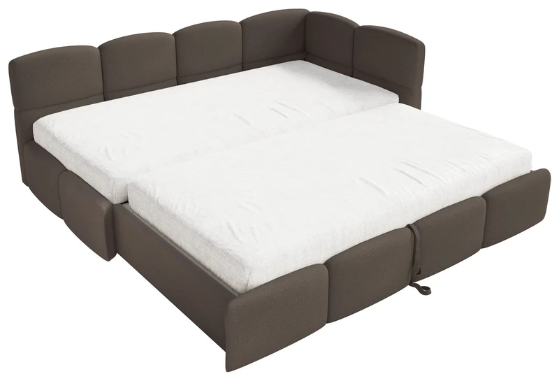Jugendbett 90x200 cm Cloudy, rechtsseitig ausziehbar, mit Matratzen, brauner Chenille