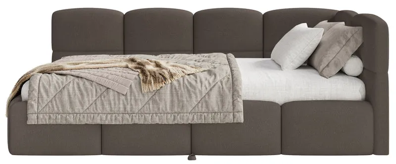 Jugendbett 90x200 cm Cloudy, rechtsseitig ausziehbar, mit Matratzen, brauner Chenille