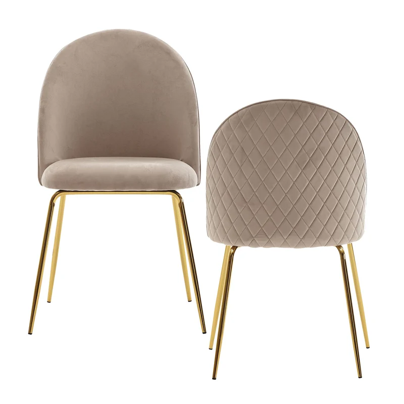 Esszimmerstuhl 2er Set Samt Beige Goldene Beine Skandinavisch