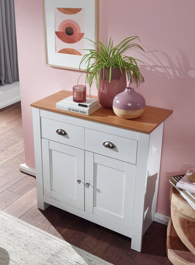 Sideboard 79x81x34,5cm Weiß Eiche Modern mit Schubladen & Türen