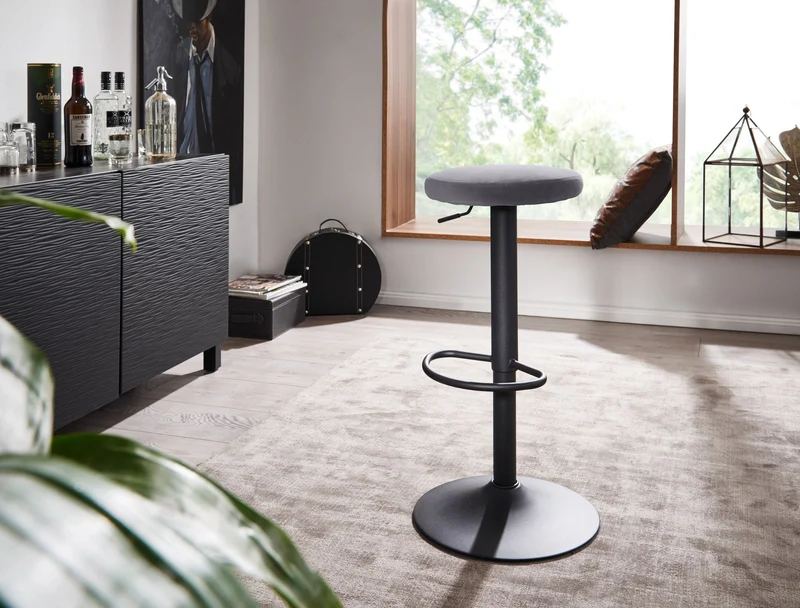 Barhocker Samt Dunkelgrau 58-79cm Drehbar Metall 100kg Design