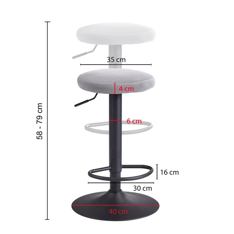 Barhocker Samt Dunkelgrau 58-79cm Drehbar Metall 100kg Design