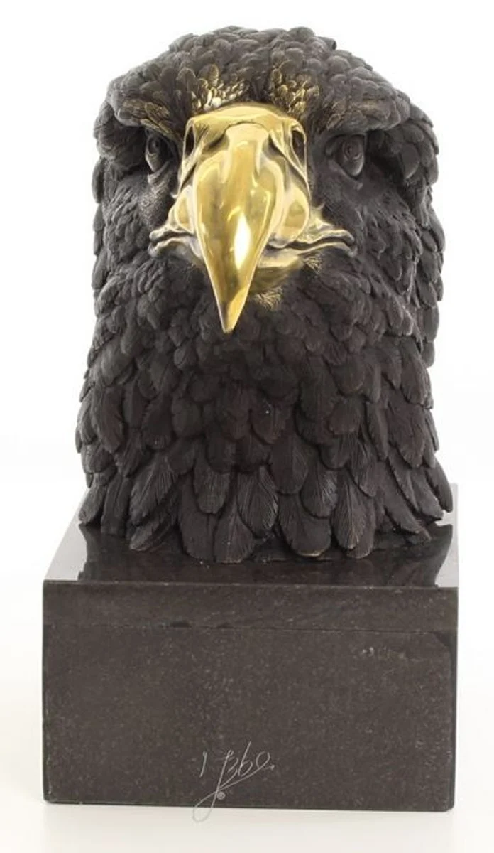 Casa Padrino Luxus Bronzefigur Adlerkopf auf Marmorsockel Schwarz / Gold Wohnzimmer Deko Skulptur Bronze