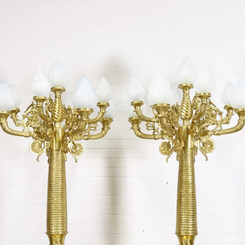 Casa Padrino Barock Stand Kronleuchter Set mit Marmor Säulen Creme / Gold - 80 x 200 cm