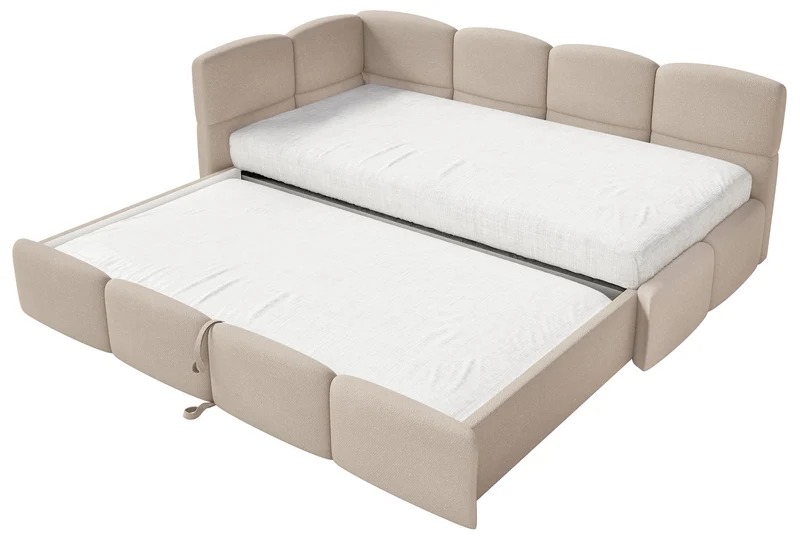 Jugendbett 90x200 cm Cloudy, links ausziehbar, mit Matratzen, beige Chenille