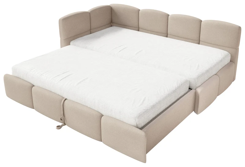 Jugendbett 90x200 cm Cloudy, links ausziehbar, mit Matratzen, beige Chenille